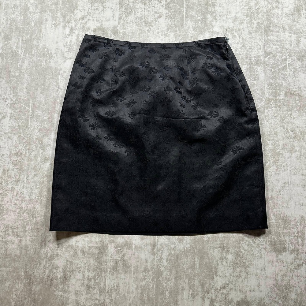 Ann Taylor Pencil Skirt Womens 10 Black Silk Jacquard Floral Butterfly Mini